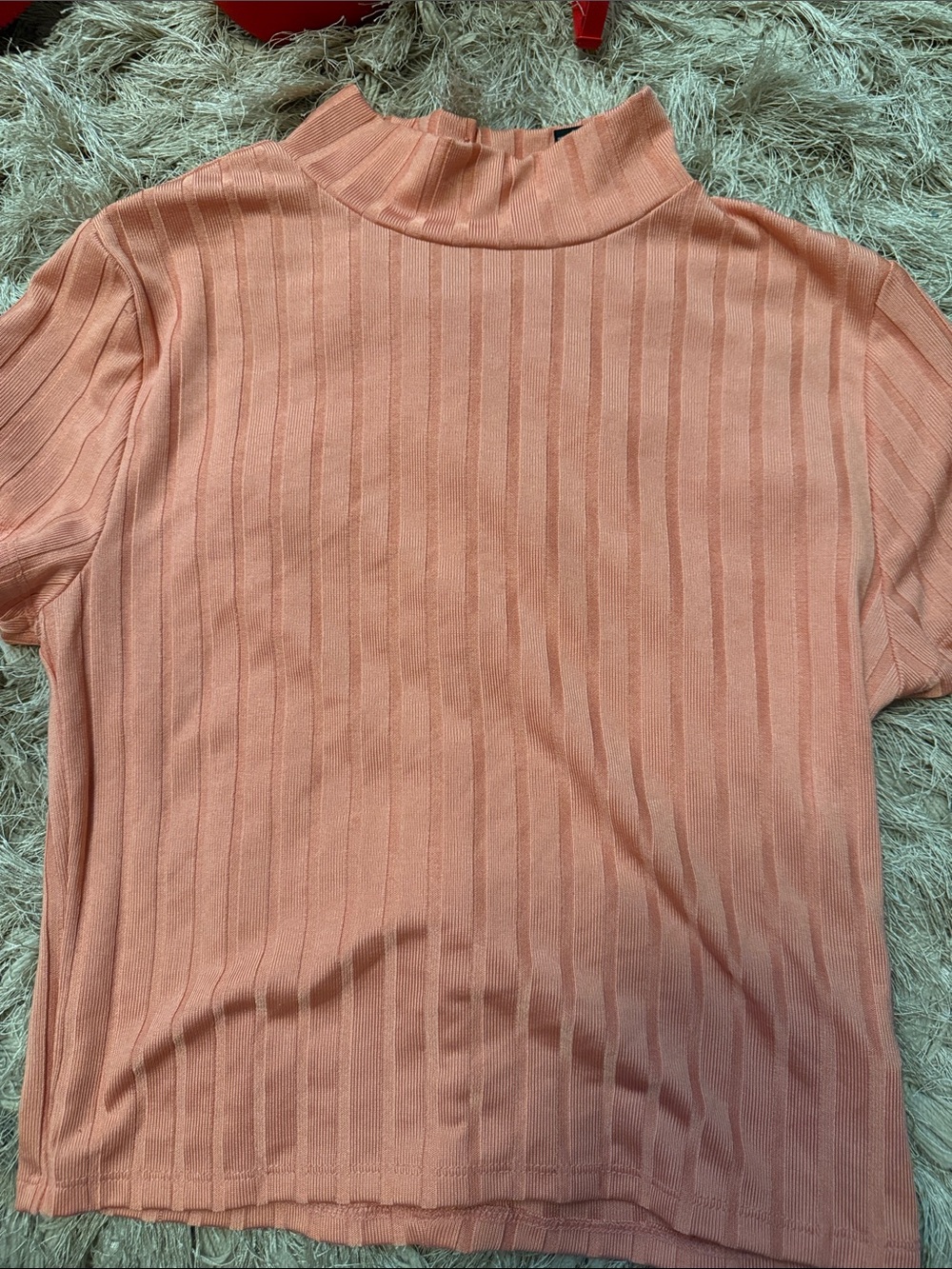 Forever 21 Peach Ribbed Mock Neck Short Sleeve Top